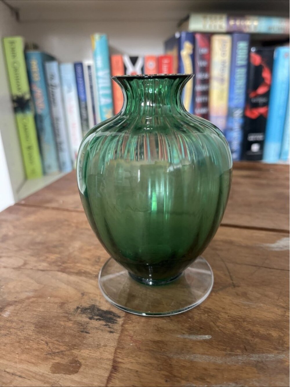 BACCARAT Amphora green bud vase 4.25" tall NO FLAWS NO BOX ribbed SIGNED